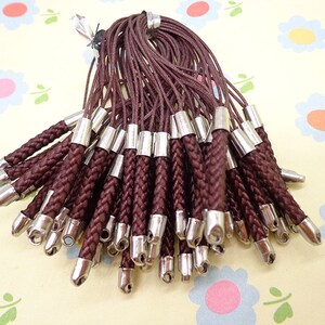 Cell Phone Strap Lanyard--50 pcs 70x3mm coffee Lariat Lanyard Mobile Cell Phone Strap Chains Connectors With Silver Metal Top