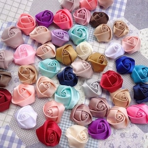 SALE--50pcs Mixed Colors Elegant Rosette Satin Flowers 25X10mm