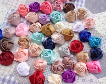 50pcs Mixed Colors Elegant Rosette Satin Flowers 25X10mm