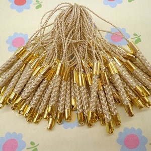 Cell Phone Strap Lanyard--50 pcs 70x3mm Gold Lariat Lanyard Mobile Cell Phone Strap Chains Connectors With Gold Metal Top