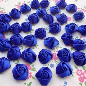SALE--100 pcs Royal Blue  Elegant Rosette Satin Flowers 25X10mm