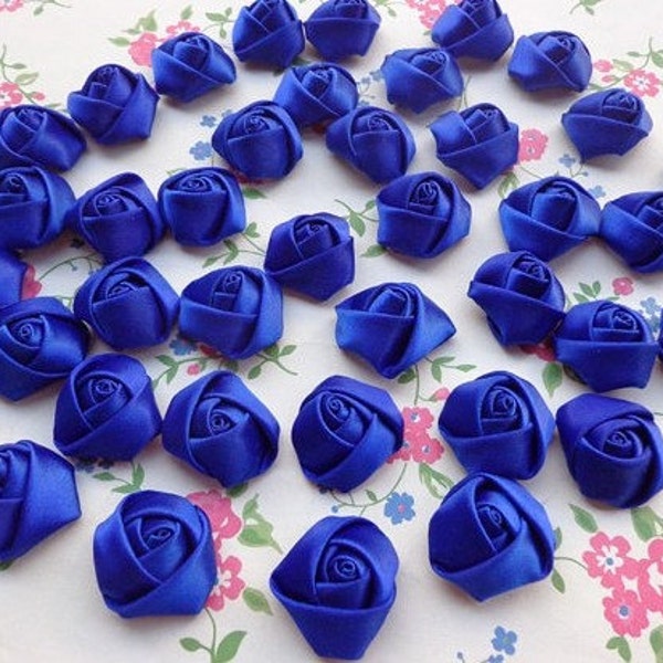 SALE--100 pcs Royal Blue  Elegant Rosette Satin Flowers 25X10mm