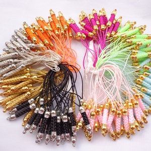 Cell Phone Strap Lanyard--20pcs 70x5mm Mixed color Lariat Lanyard Mobile Cell Phone Strap Chains Connectors With Metal Top