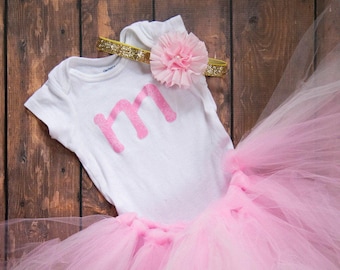 Monogrammed Baby Girl Outfit: Pink Tutu, Sparkly Headband