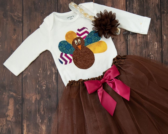 Thanksgiving Turkey 3 Piece Outfit for baby girl! Baby Thanksgiving Bodysuit / Baby Girl Thanksgiving Bodysuit, Tutu, Headband