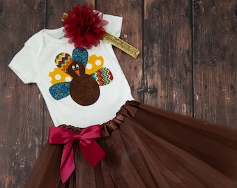 Thanksgiving Turkey 3 Piece Outfit for baby girl! Baby Thanksgiving Bodysuit / Baby Girl Thanksgiving Bodysuit, Tutu, Headband