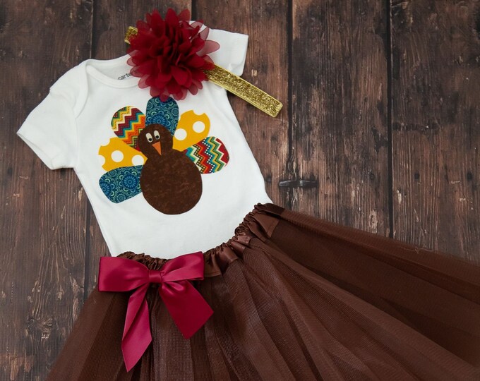 Thanksgiving Turkey 3 Piece Outfit for baby girl! Baby Thanksgiving Bodysuit / Baby Girl Thanksgiving Bodysuit, Tutu, Headband