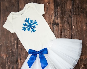 Blue Snowflake Baby Bodysuit with Tutu: Winter Outfit