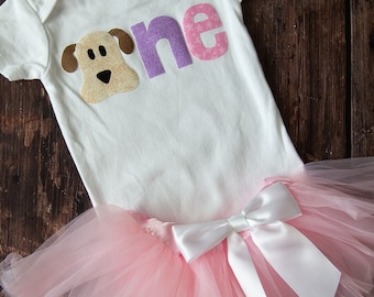 Puppy 1st Birthday Outfit: Dog Bodysuit & Pink Tutu