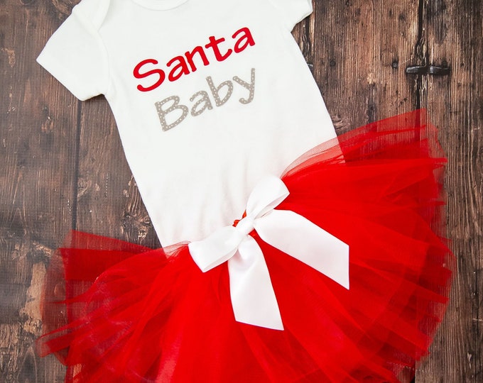 Santa Baby Bodysuit with Matching Red Tutu / Santa baby Tutu / Christmas baby outfit / Baby Girl Christmas Bodysuit
