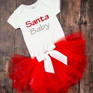 Santa Baby Bodysuit with Matching Red Tutu / Santa baby Tutu / Christmas baby outfit / Baby Girl Christmas Bodysuit