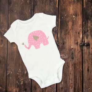 Pink Elephant Baby Bodysuit: Girl Outfit, Silver Accents