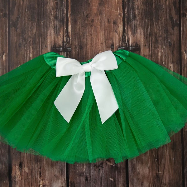 Kelly green baby tutu or toddler tutu with white satin removable interchangeable bow / Christmas Tutu / first birthday / newborn tutu