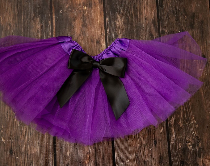 Purple infant or toddler tutu with black satin removable or interchangeable bow / purple baby tutu / Halloween tutu / Halloween