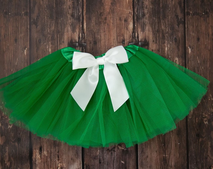 Kelly green baby tutu or toddler tutu with white satin removable interchangeable bow / Christmas Tutu / first birthday / newborn tutu