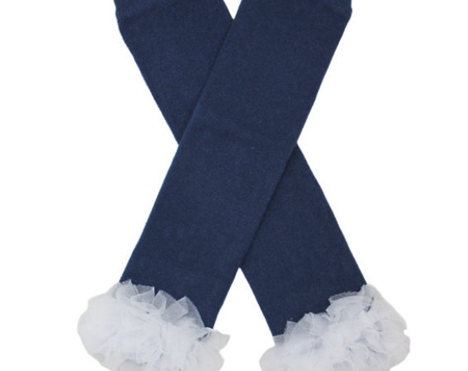 Navy Blue and White Ruffle Leg Warmers! Newborn or One Size Ruffle Legging / Baby Leggings /Navy Blue Leg Warmer / Dark Blue and White