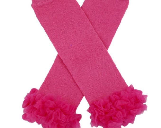 Bright Pink Leg Warmers with Pink Ruffle! One Size Pink Ruffle Legging / Solid Pink Baby Leggings / Bubblegum Pink Leg Warmer / Hot Pink
