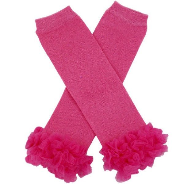 Bright Pink Leg Warmers with Pink Ruffle! One Size Pink Ruffle Legging / Solid Pink Baby Leggings / Bubblegum Pink Leg Warmer / Hot Pink