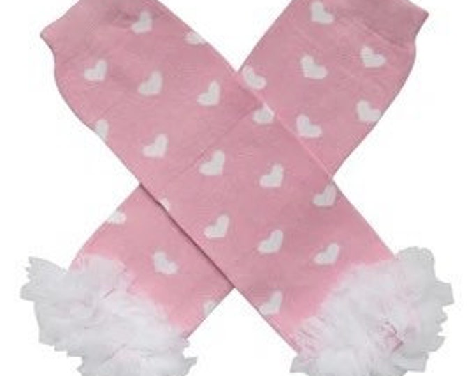 WHITE RUFFLES WITH HOT PINK HEARTS Baby Leggings//Leggies//Leg Warmers Little Girls /& Boys /& ONE SIZE by BubuBibi