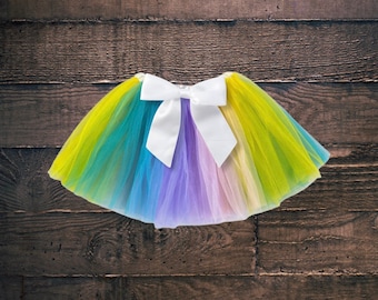 Pastel Rainbow Baby Tutu: Infant Toddler Skirt with Satin Bow