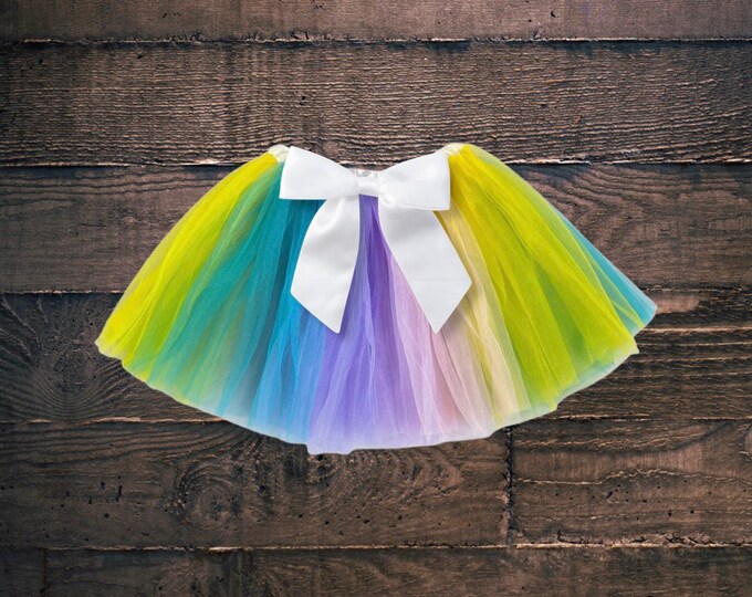 Pastel rainbow light pink infant or toddler tutu with white satin removable or interchangeable bow / rainbow baby tutu  / newborn