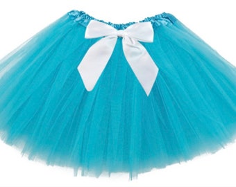 Aqua blue baby or toddler tutu with white satin removable or interchangeable bow / teal blue tutu / ocean blue tutu / newborn tutu