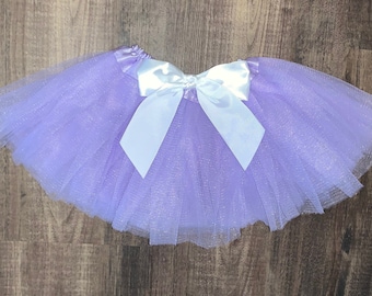 Lavender Baby Tutu: White Satin Bow, Infant Toddler Dance Skirt