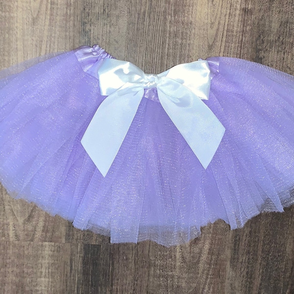 Lavender infant or toddler tutu with white satin removable or interchangeable bow / light purple baby tutu / purple and white tutu