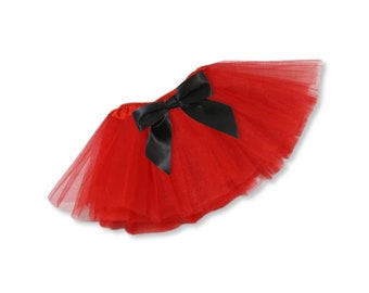 Red infant or toddler tutu with black removable satin bow / red and black baby tutu / Christmas tutu / red tutu / black satin bow