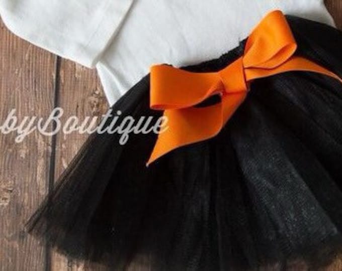 Black infant or toddler tutu with orange removable or interchangeable bow / black and orange baby tutu / halloween tutu / black tutu