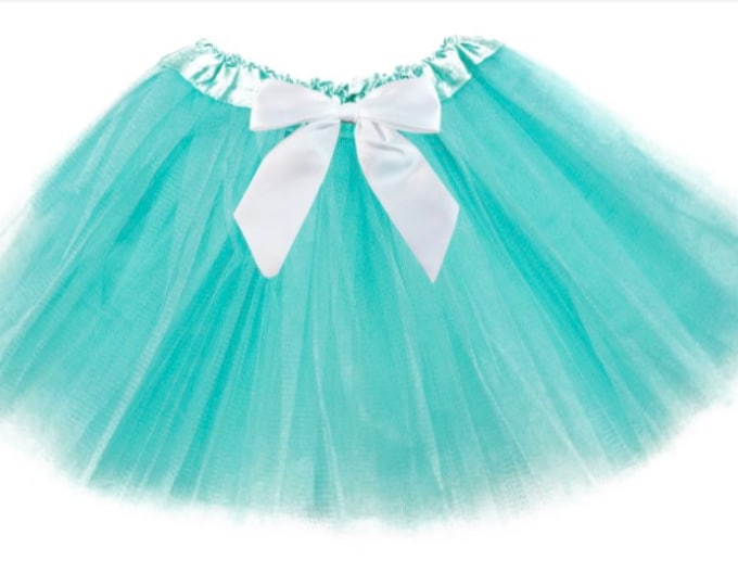 Light blue infant or toddler tutu with white satin removable or interchangeable bow / teal blue tutu / aqua blue tutu/ newborn tutu