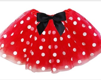 Red and white polka dot infant or toddler tutu with black satin bow / Minnie Mouse Red and White baby tutu / Christmas tutu / white polkadot