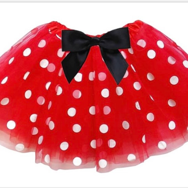 Red and white polka dot infant or toddler tutu with black satin bow / Minnie Mouse Red and White baby tutu / Christmas tutu / white polkadot