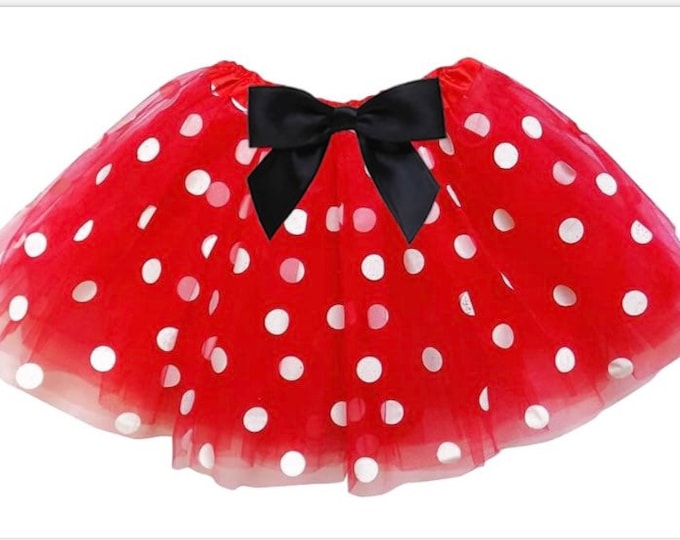 Red and white polka dot infant or toddler tutu with black satin bow / Minnie Mouse Red and White baby tutu / Christmas tutu / white polkadot