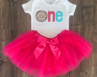 Donut First Birthday Outfit: Rainbow Sprinkle Bodysuit, Pink Tutu
