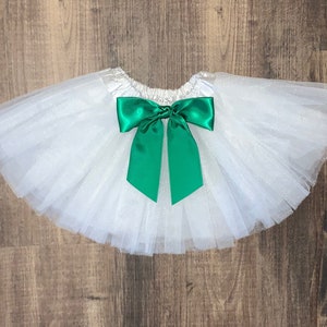 White baby tutu or toddler tutu with Kelly green satin removable interchangeable bow / Christmas Tutu / first birthday / newborn tutu