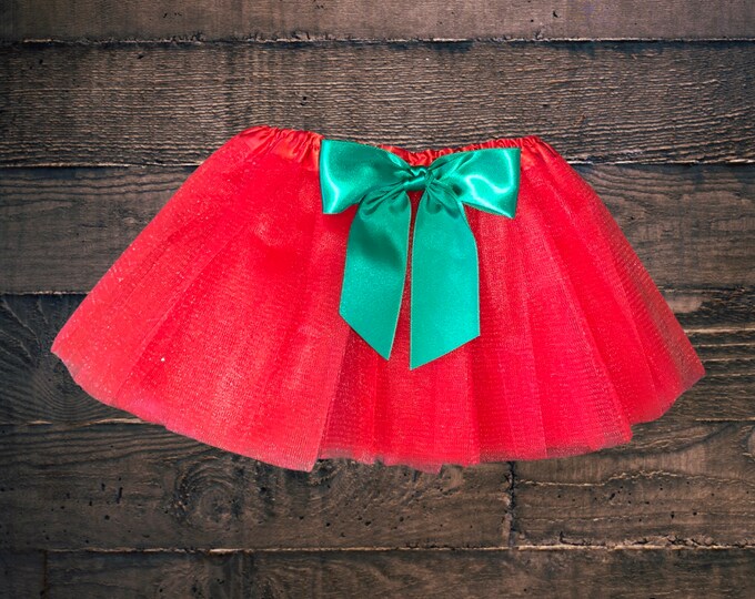 Red infant or toddler tutu with kelly green removable satin bow / red and green baby tutu / Christmas tutu / red tutu / green satin bow