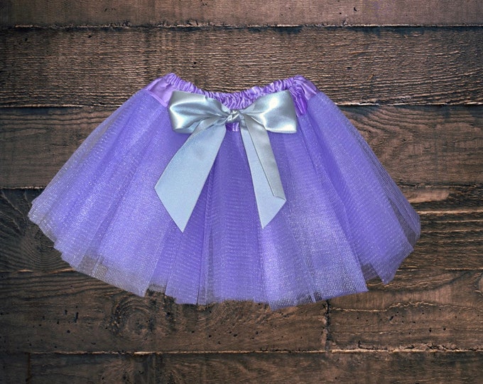 Lavender baby tutu or toddler tutu with silver satin removable or interchangeable bow / light purple baby tutu / purple and grey tutu