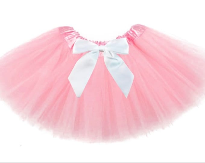 Light Pink infant or toddler tutu with white satin removable or interchangeable bow / powder pink baby tutu / pink and white tutu / newborn