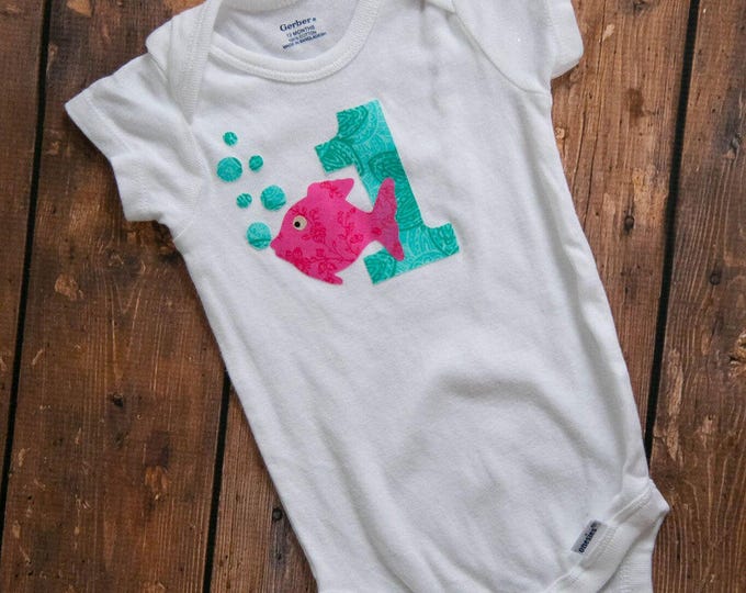 Pink and teal little fishy 1st birthday outfit