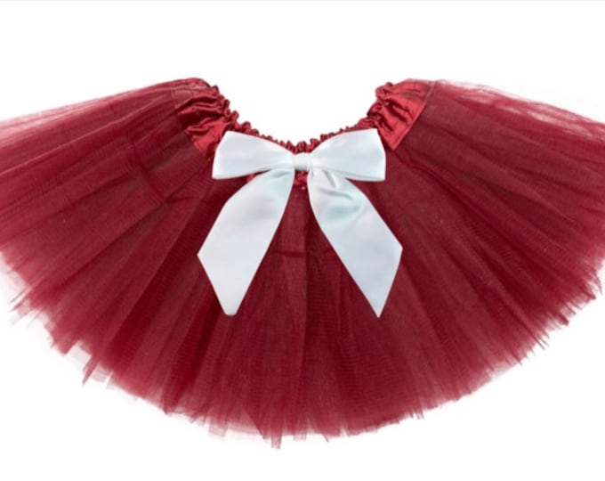 Burgundy infant or toddler tutu with white satin removable or interchangeable bow / white and burgundy tutu / wine colored tutu