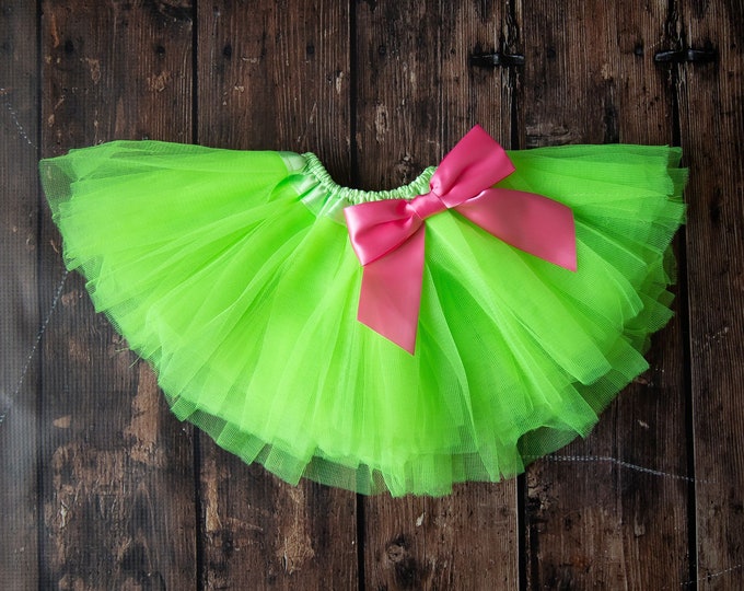 Lime green infant or toddler tutu with pink satin removable interchangeable bow /one in a melon /tutti fruity first birthday /newborn tutu