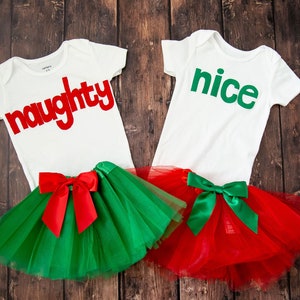 Naughty and Nice twin girl Bodysuits with matching tutus! / christmas baby outfit / baby girl Christmas / christmas twins / girl twins