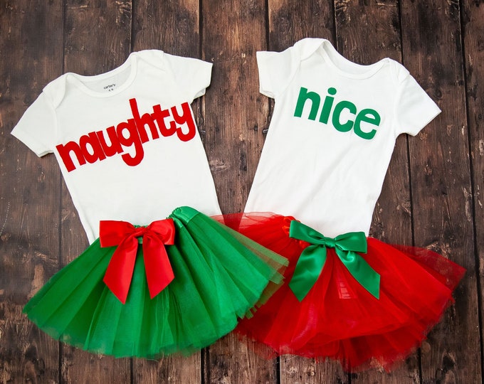 Naughty and Nice twin girl Bodysuits with matching tutus! / christmas baby outfit / baby girl Christmas / christmas twins / girl twins