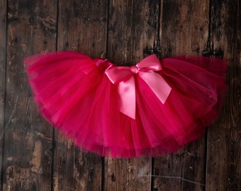 Pink infant or toddler tutu with pink satin removable or interchangeable bow / bright pink baby tutu / dark pink tutu / newborn tutu