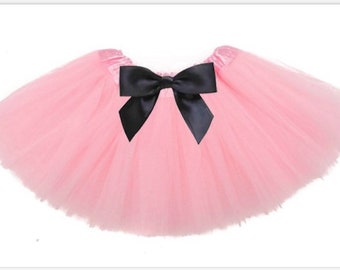 Light Pink infant or toddler tutu with black satin removable or interchangeable bow / powder pink baby tutu / pink and white tutu / newborn
