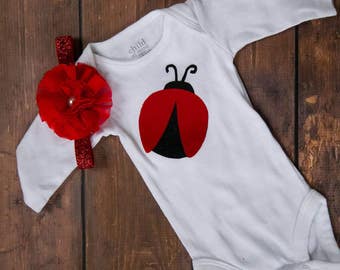 Baby Girl Ladybug Bodysuit with Sparkly Headband
