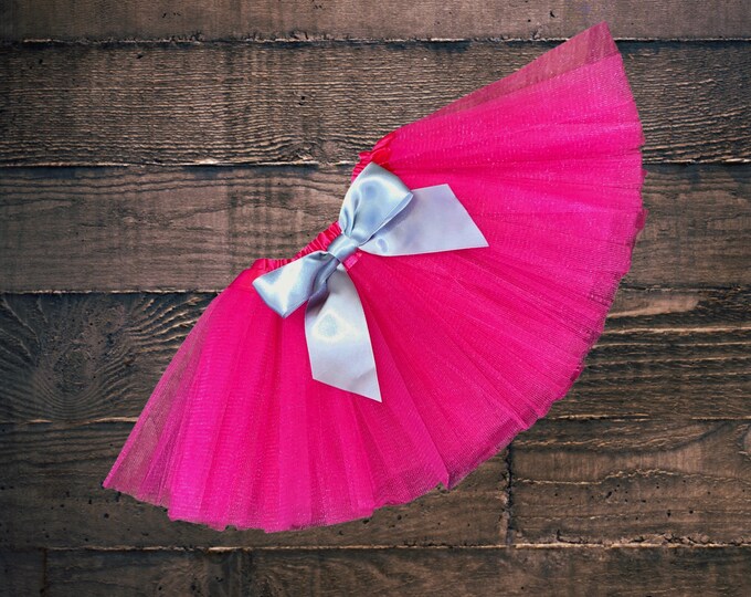 Pink infant or toddler tutu with silver satin removable or interchangeable bow / bright pink baby tutu / dark pink tutu / newborn tutu
