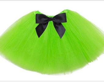 Lime Green Infant Tutu: Black Satin Bow, First Birthday Outfit