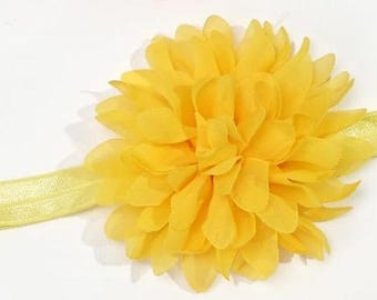 Yellow Flower Baby Headband / 4" Chiffon Flower on Yellow Elastic Headband / 5/8" FOE Elastic